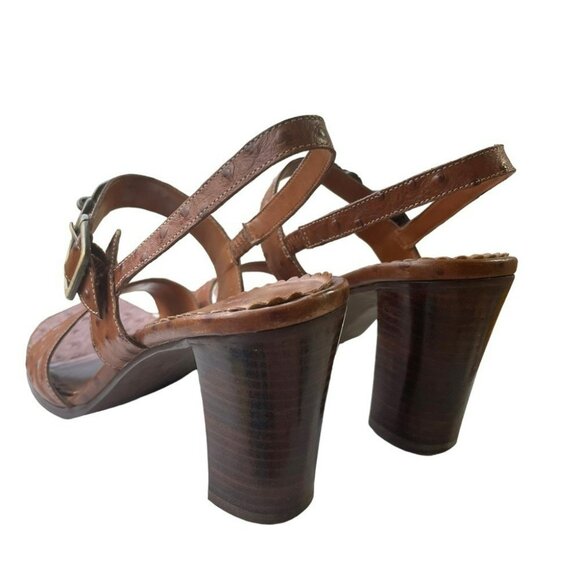 Anne Klein Aleens Brown Tobacco Leather Heels Slingback Buckle Open Toe Size 9 - Picture 4 of 14